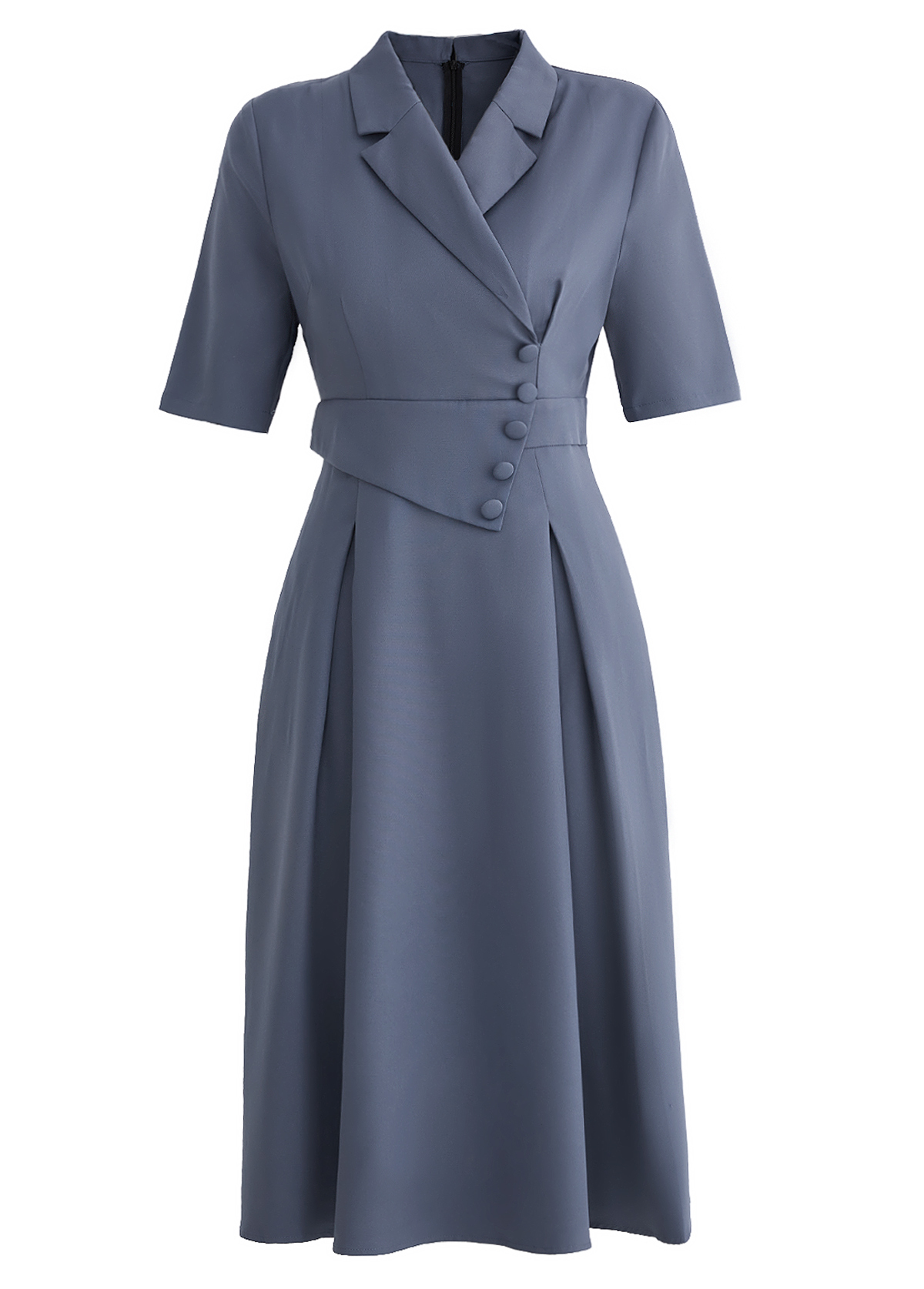 Dusty Blue Asymmetry Half Sleeve Lapel Dress