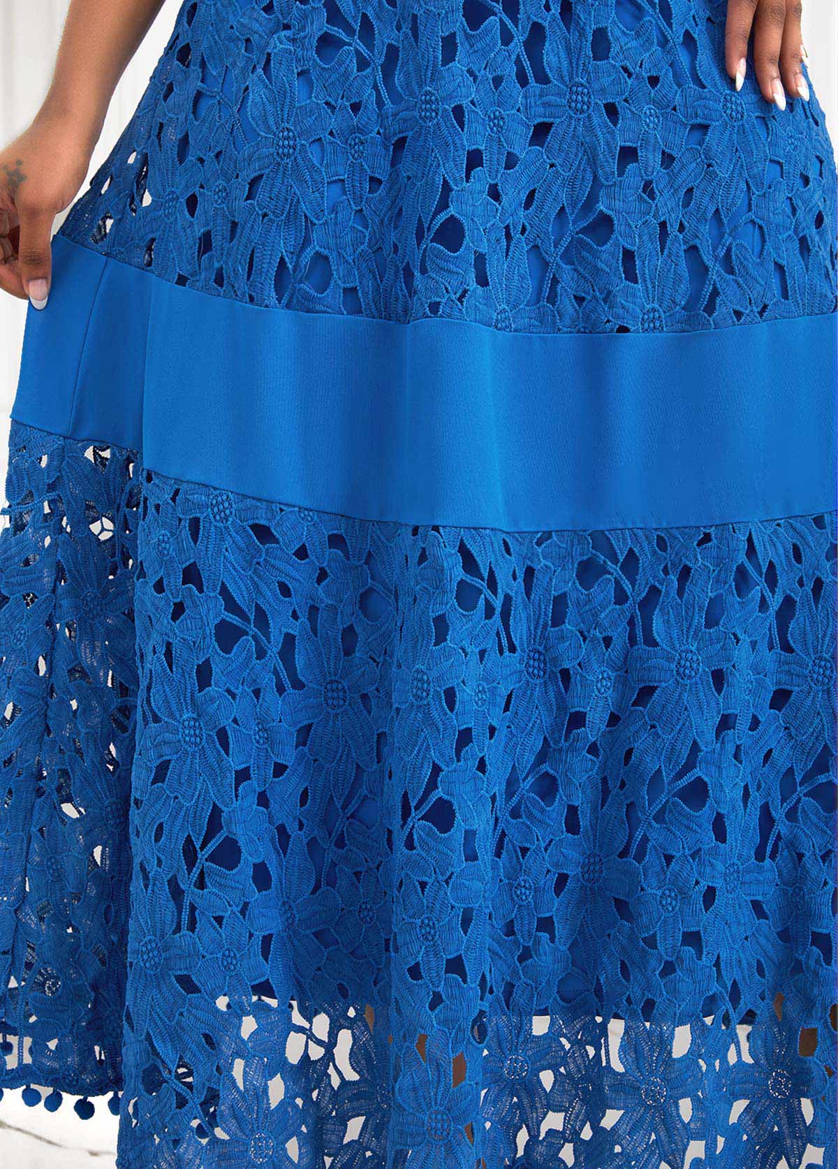 Blue Patchwork A Line Half Sleeve Dress