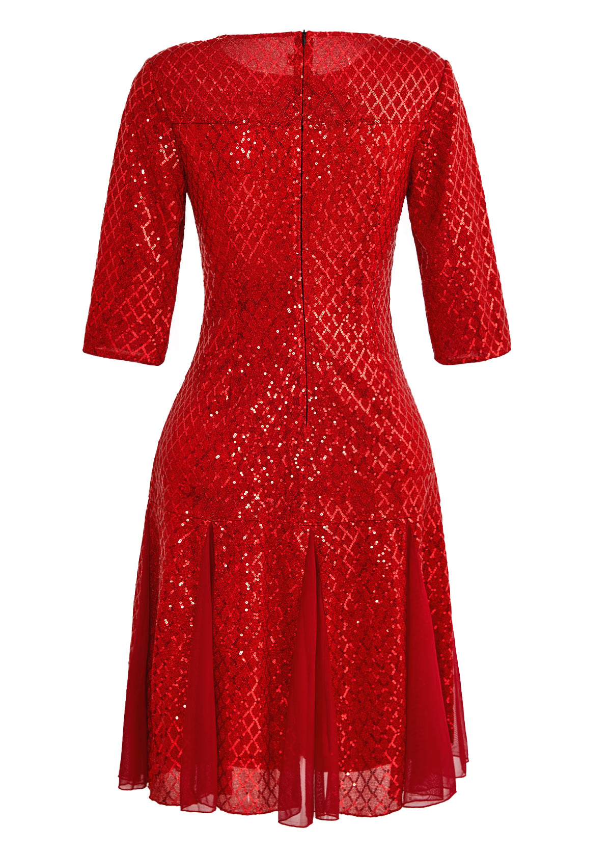 Red Sequin Three Quarter Length Sleeve Dress