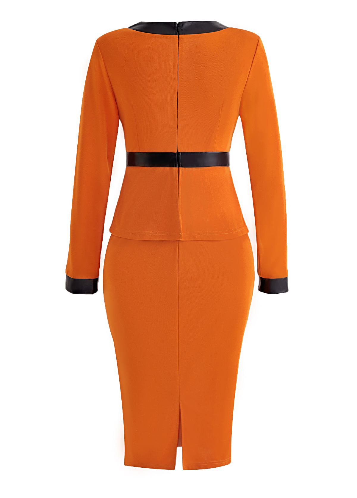 Orange Fake 2in1 Long Sleeve Bodycon Dress