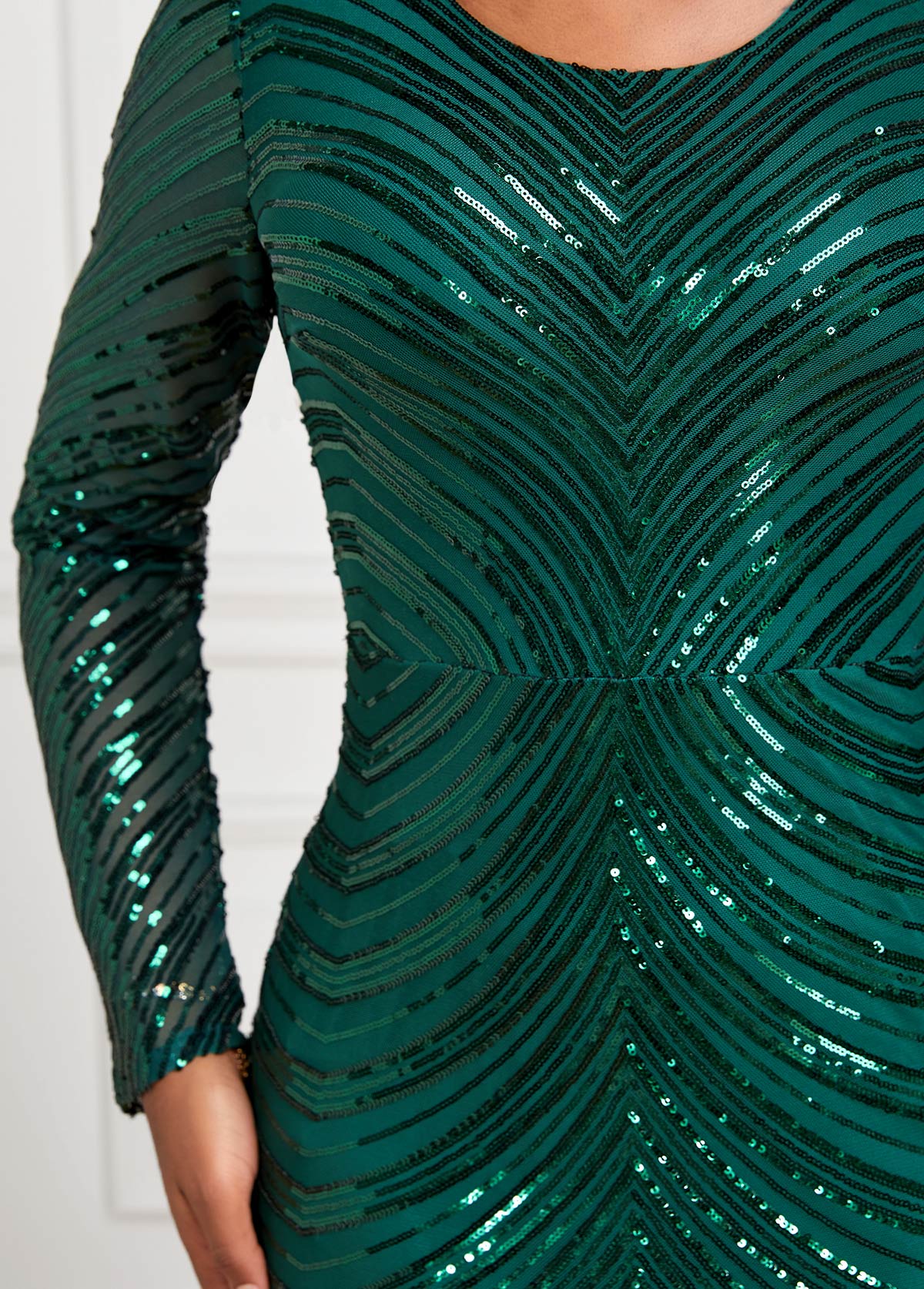 Blackish Green Sequin Long Sleeve Maxi Bodycon Dress