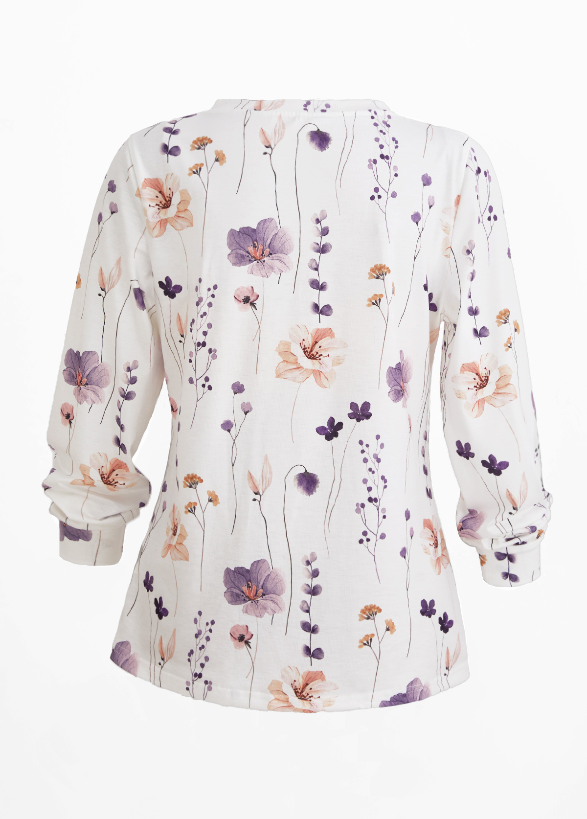 White Button Floral Print Long Sleeve T Shirt | picture 