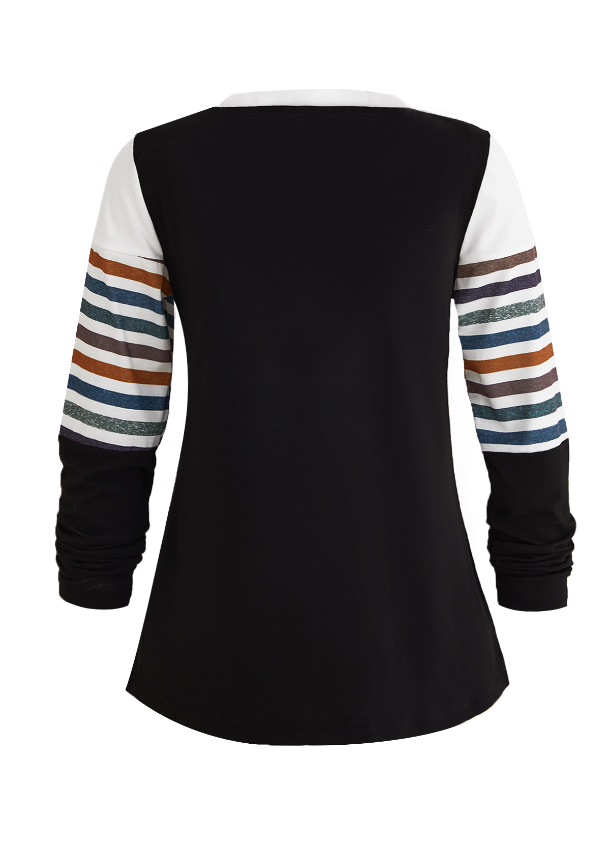 Multi Color Patchwork Striped Long Sleeve T Shirt