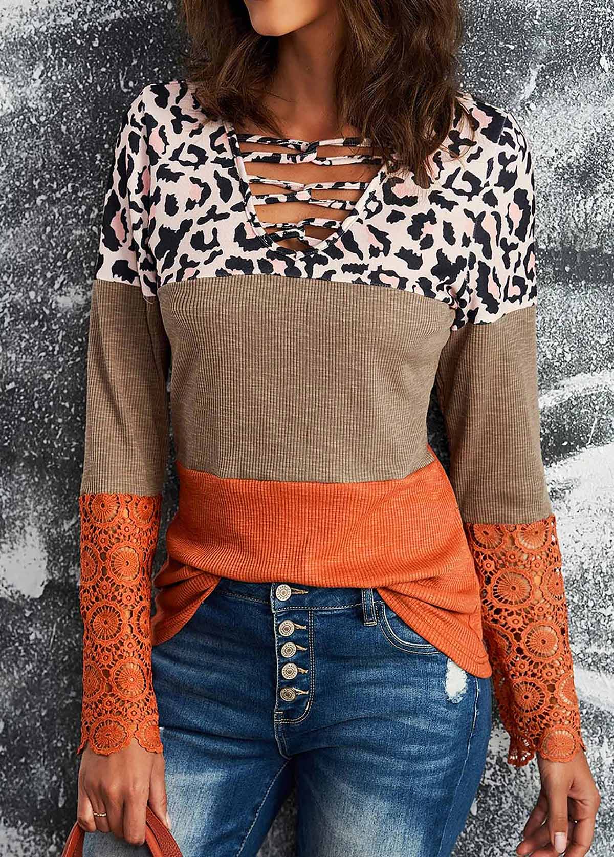 Orange Twist Leopard Long Sleeve T Shirt