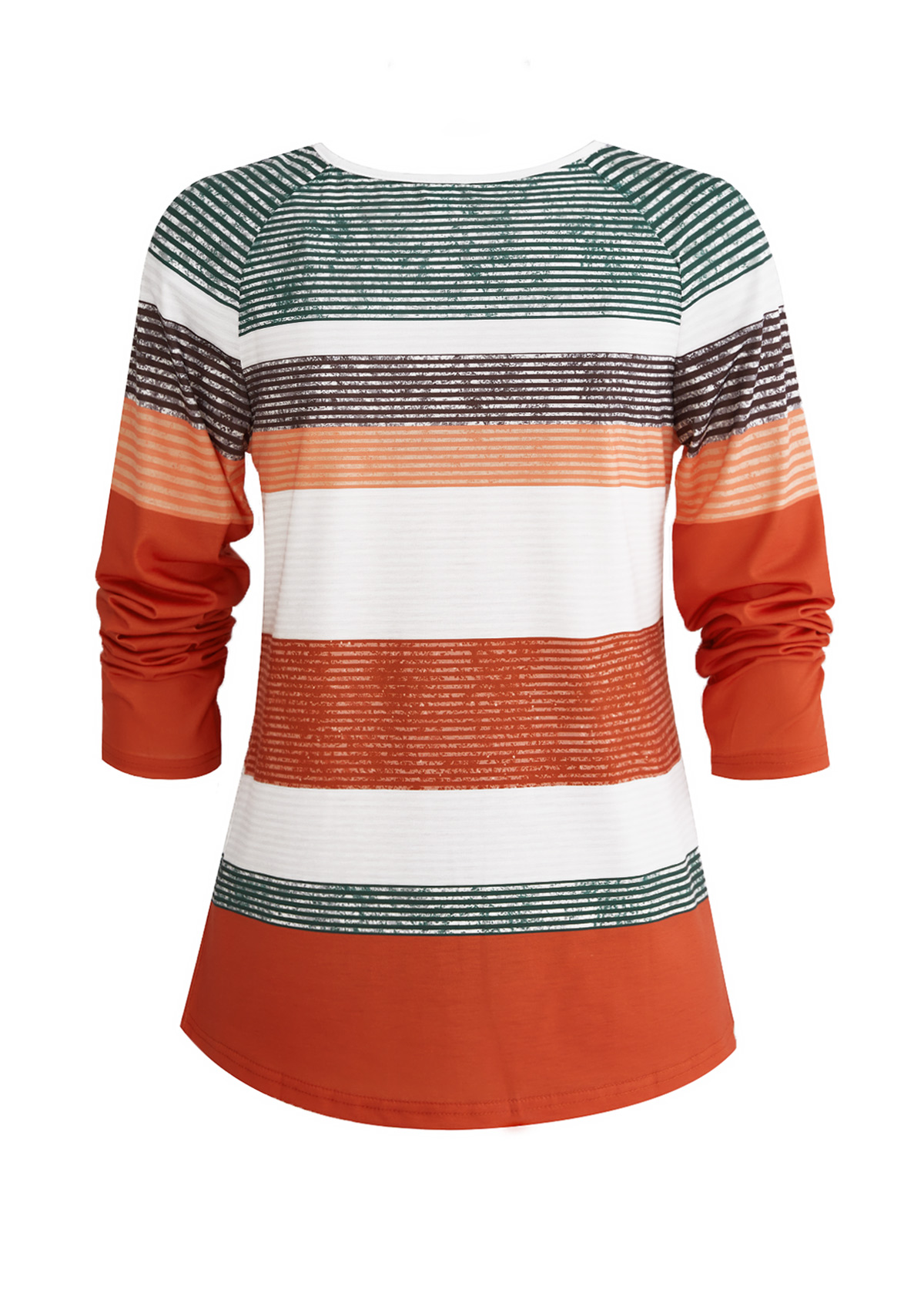 Orange Button Multi Stripe Print T Shirt