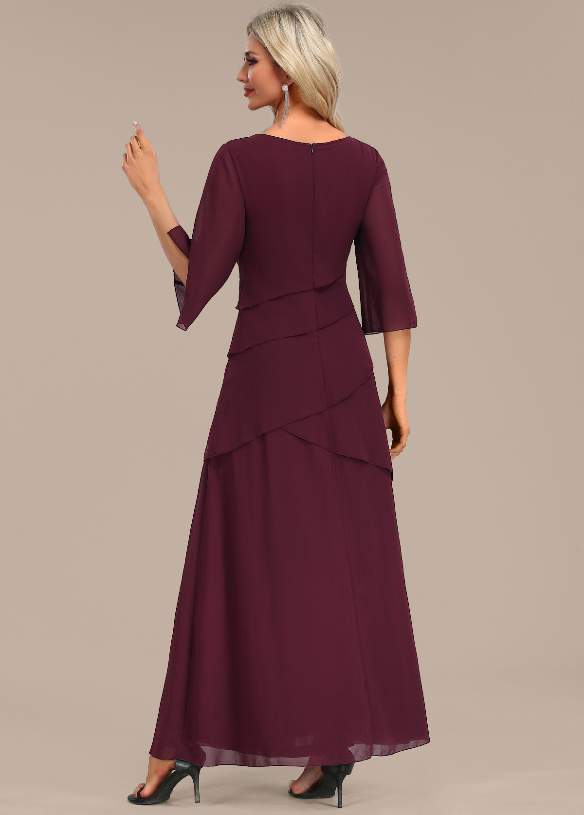 Wine Red Breathable A Line Maxi Dress