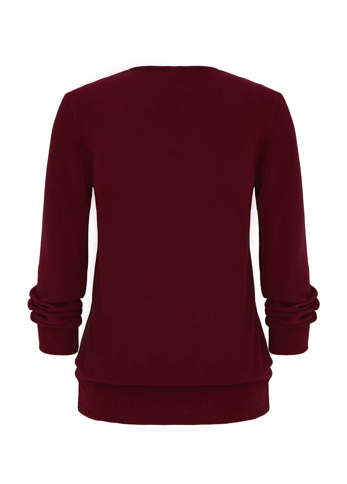 Wine Red Fake 2in1 Plaid Long Sleeve Sweatshirt