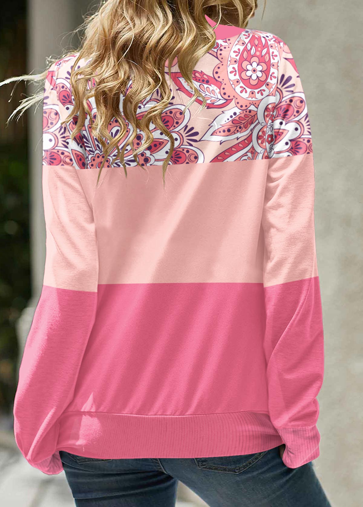 Pink Patchwork Tribal Print Long Sleeve Sweatshirt