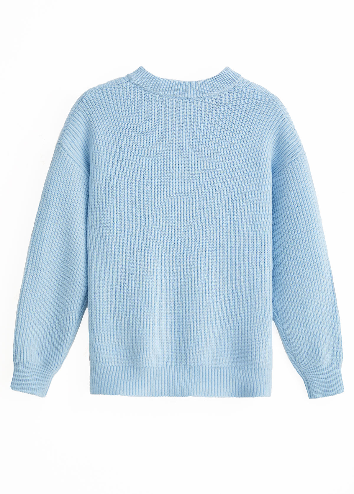 Light Blue Button Long Sleeve Split Neck Sweater