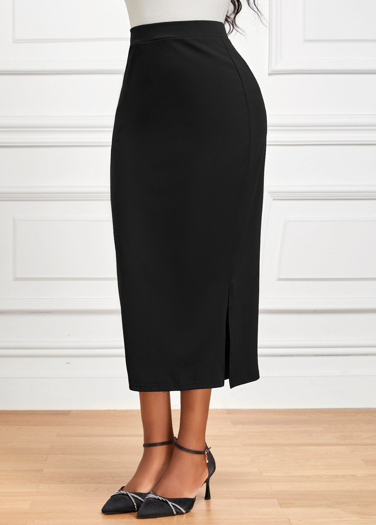 Black Side Split Elastic Waist Bodycon Skirt