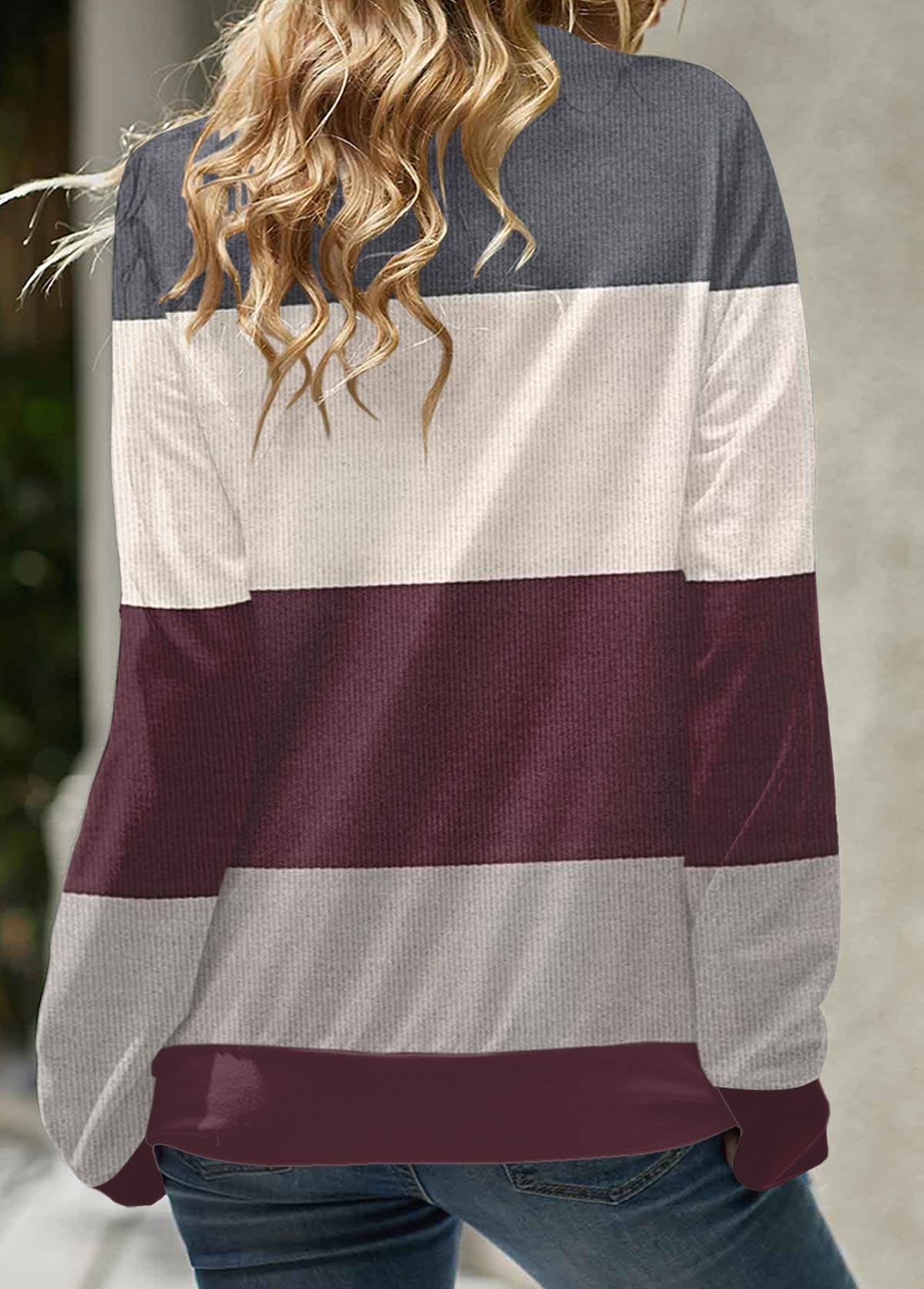 Multi Color Patchwork Long Sleeve Cowl Neck Sweatshirt
