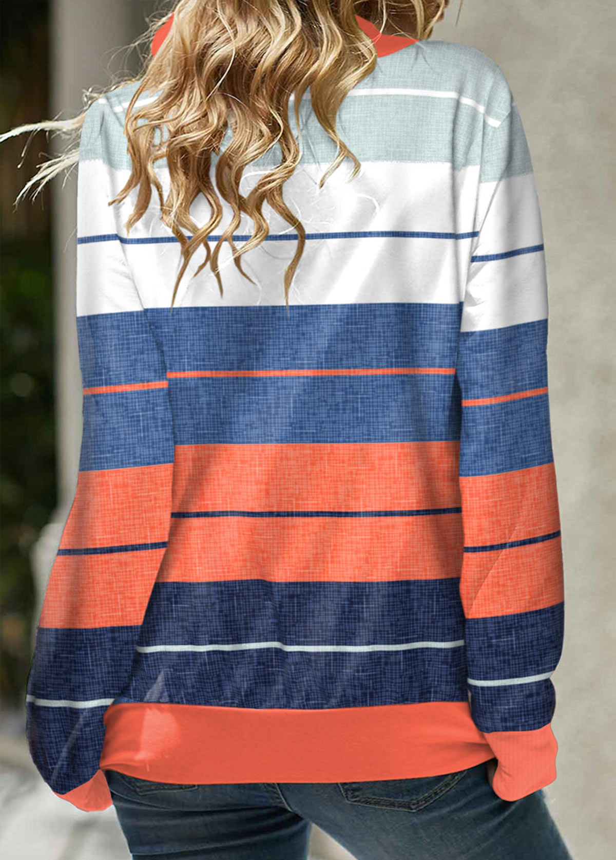 Multi Color Patchwork Striped Long Sleeve Sweatshirt