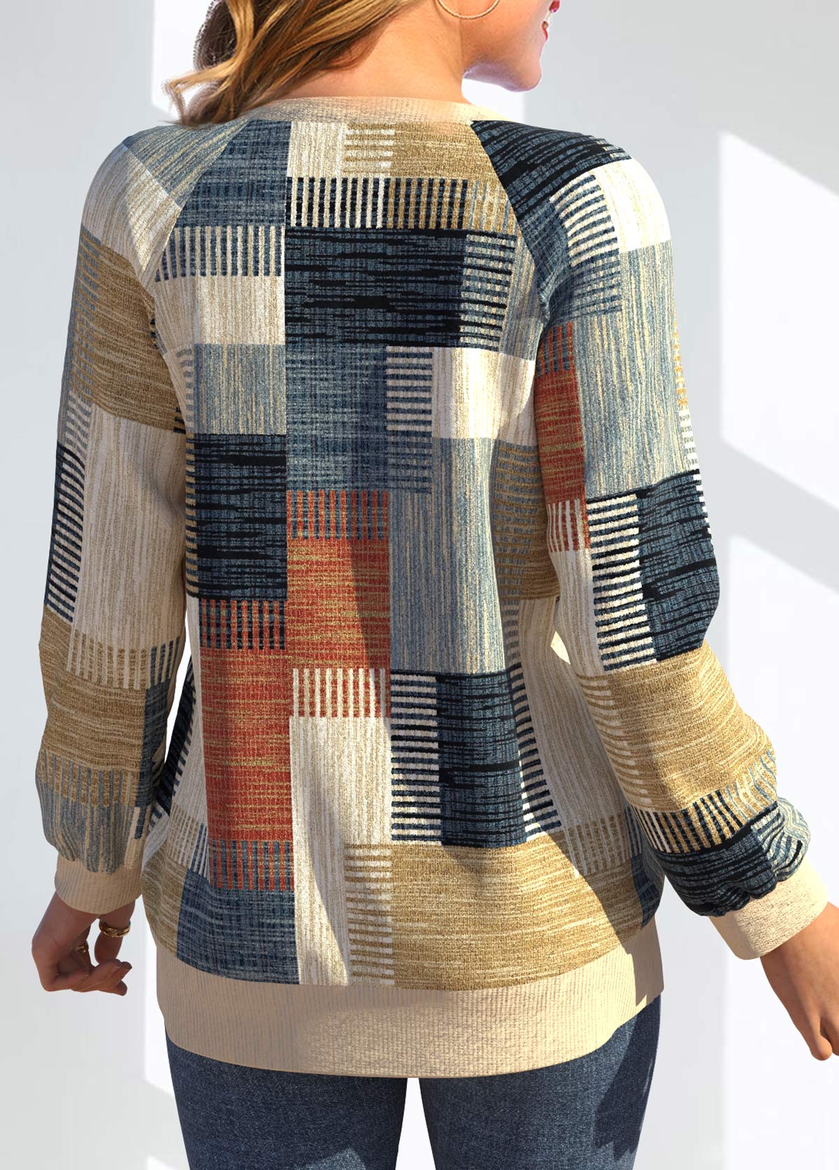 Multi Color Button Geometric Print Long Sleeve Cardigan | picture 