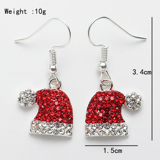 Hot Drilling Wine Red Alloy Earrings