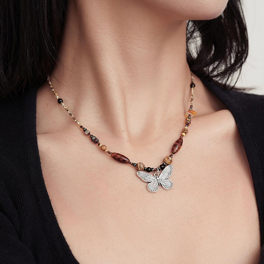 Butterfly Design Silver Alloy Detail Necklace