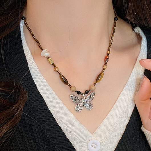 Butterfly Design Silver Alloy Detail Necklace