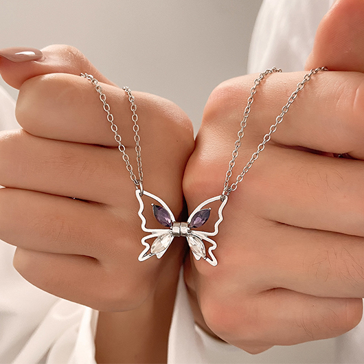 Silver Alloy Detail Butterfly Design Necklace
