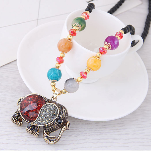 Multi Color Alloy Elephant Beads Necklace