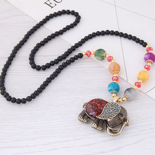 Multi Color Alloy Elephant Beads Necklace