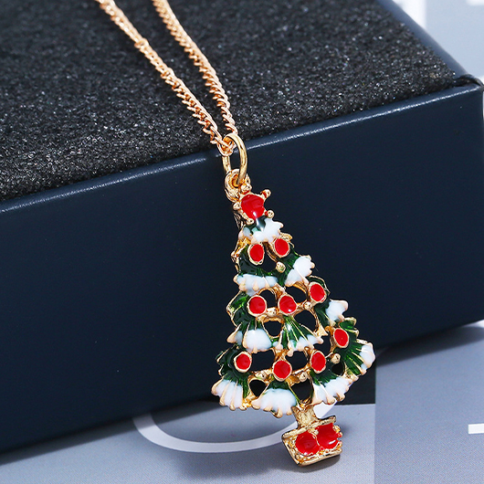 Christmas Tree Design Red Alloy Necklace