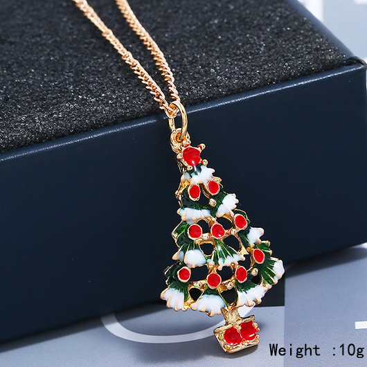 Christmas Tree Design Red Alloy Necklace