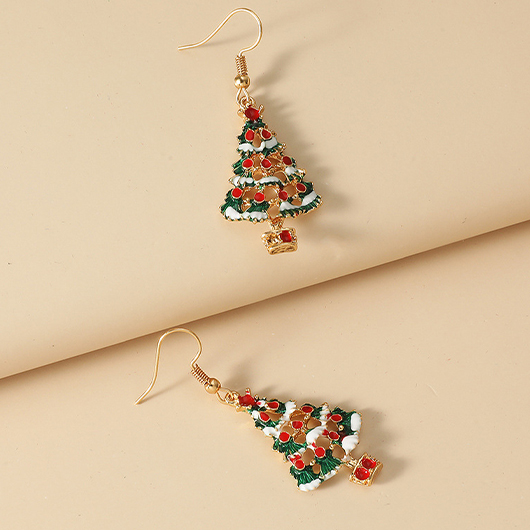 Christmas Patchwork Red Alloy Detail Earrings