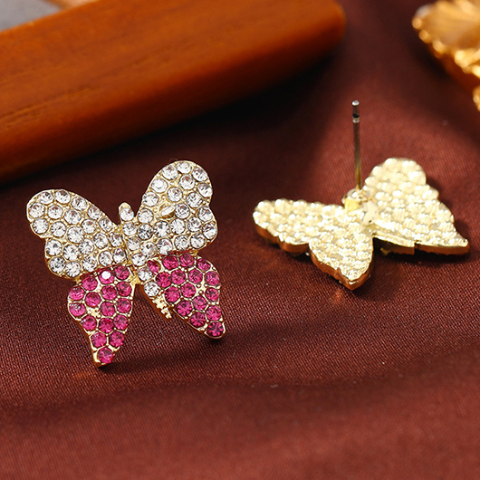 Silver Rhinestone Butterfly Alloy Detail Earrings