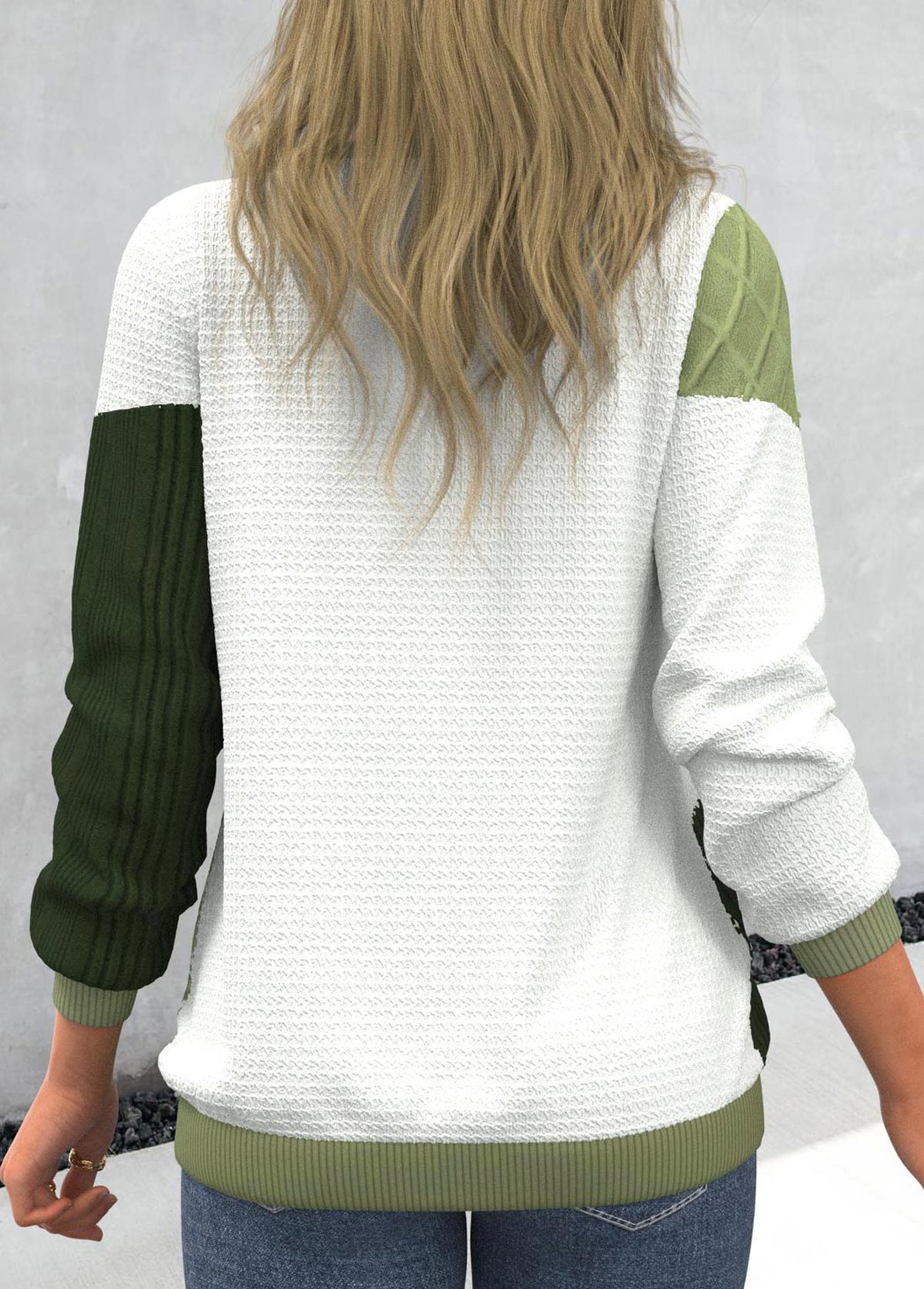 Light Green Patchwork Long Sleeve Round Neck Sweatshirt | picture 