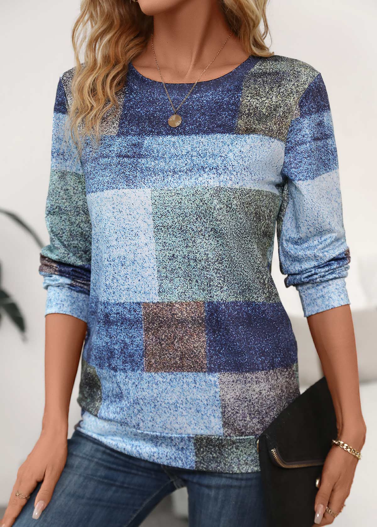 Multi Color Patchwork Geometric Print Long Sleeve Sweatshirt