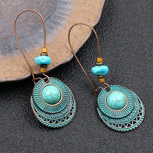 Alloy Detail Patchwork Turquoise Round Earrings