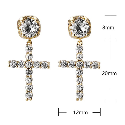 Alloy Hot Drilling Gold Cross Earrings
