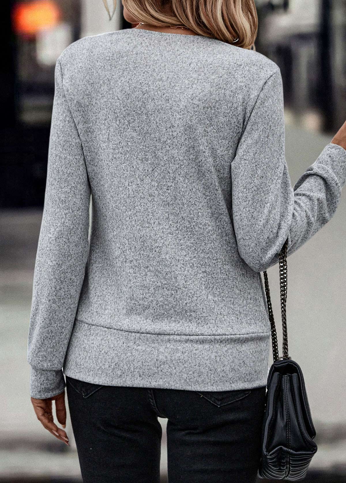 Light Grey Marl Fake 2in1 Plaid Long Sleeve Sweatshirt