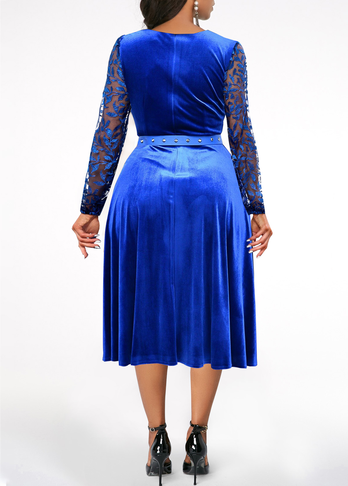 Royal Blue Embroidery Long Sleeve Dress