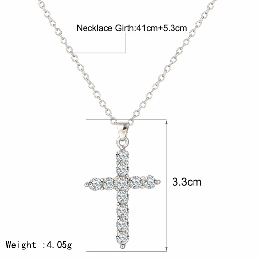Silvery White Cross Alloy Rhinestone Necklace