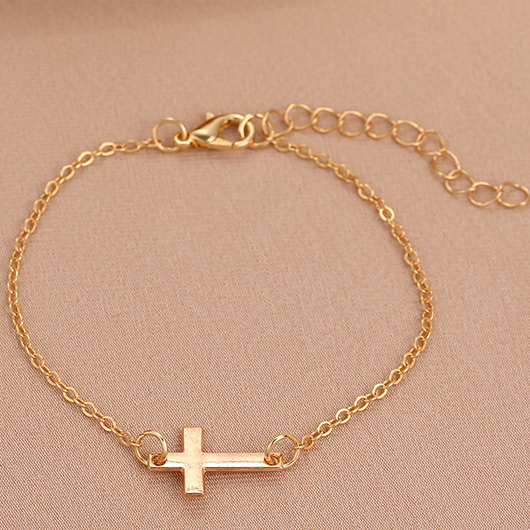 Gold Cross Simple Design Alloy Bracelet