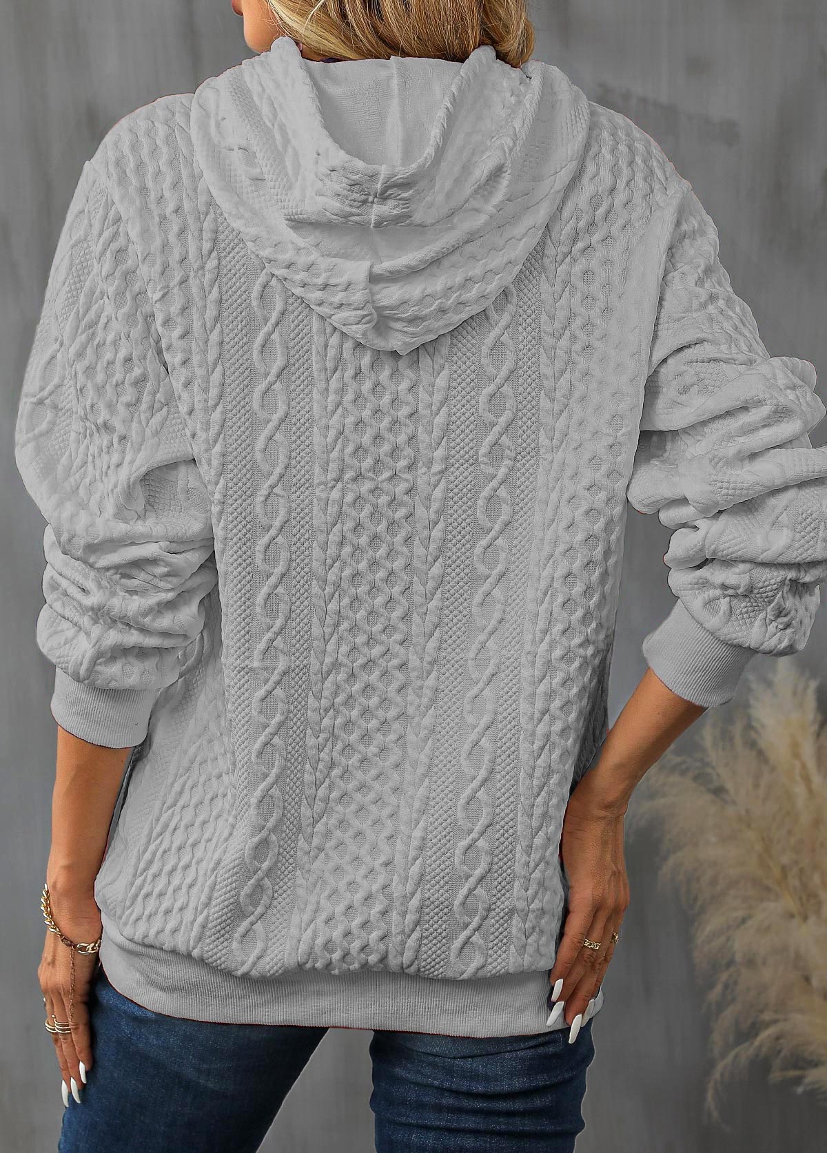 Light Grey Drawstring Long Sleeve Hoodie | picture 