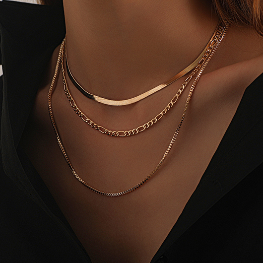 Gold Alloy Geometric Layered Design Necklace