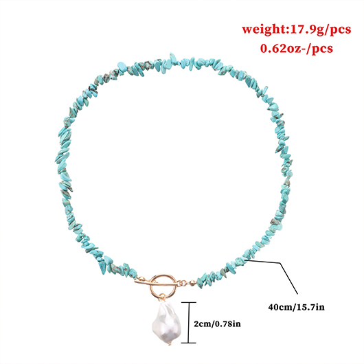 Turquoise Color Round Alloy Detail Necklace | picture 