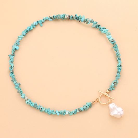 Turquoise Color Round Alloy Detail Necklace | picture 