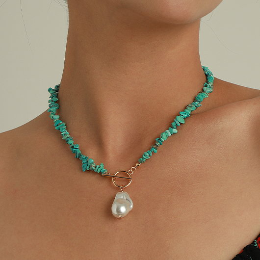 Turquoise Color Round Alloy Detail Necklace | picture 