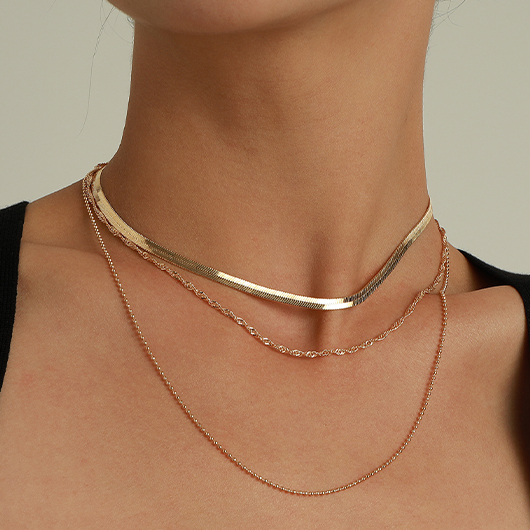 Gold V-Shaped Herringbone Chain Layered Alloy Necklace | picture 