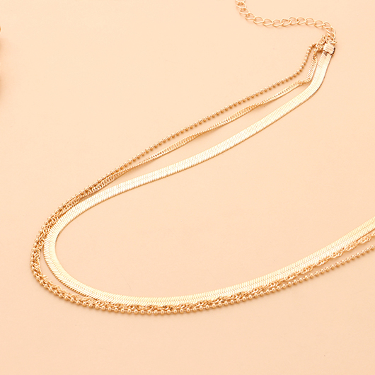 Gold V-Shaped Herringbone Chain Layered Alloy Necklace | picture 