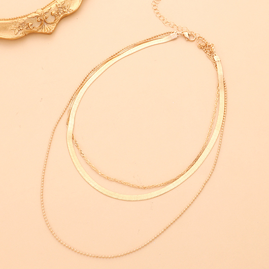 Gold V-Shaped Herringbone Chain Layered Alloy Necklace | picture 