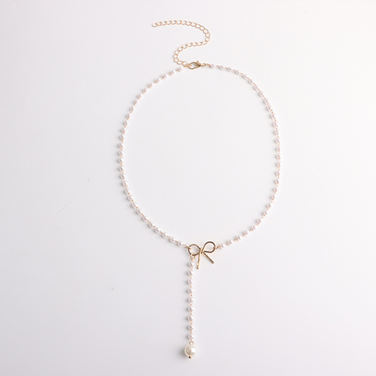Bowknot Design Gold Pearl Detail Necklace