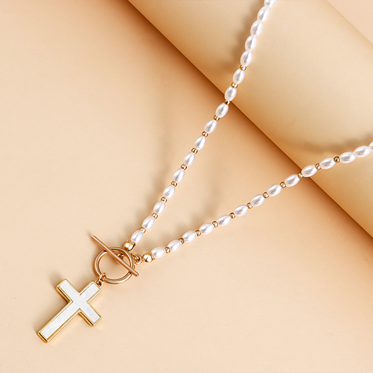 Patchwork Gold Cross Alloy Detail Necklace