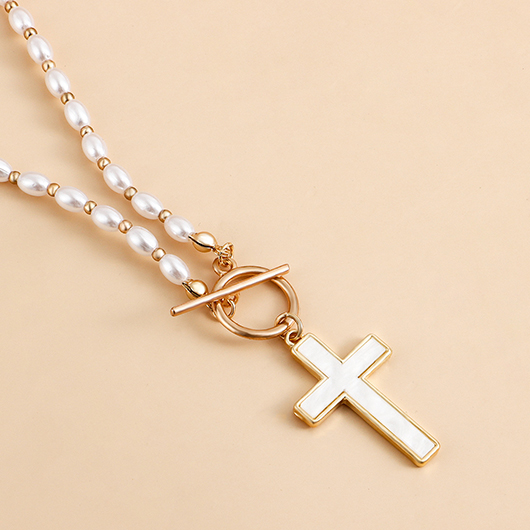 Patchwork Gold Cross Alloy Detail Necklace