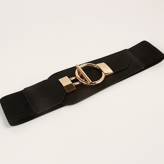 Black Faux Leather Stretchy Design Belt