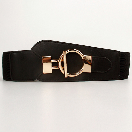 Black Faux Leather Stretchy Design Belt