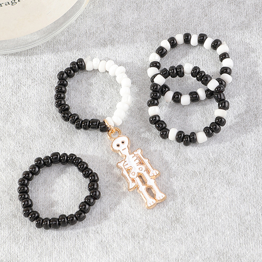 Halloween Black Seed Beads Rings Set | picture 