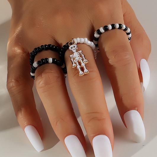 Halloween Black Seed Beads Rings Set | picture 